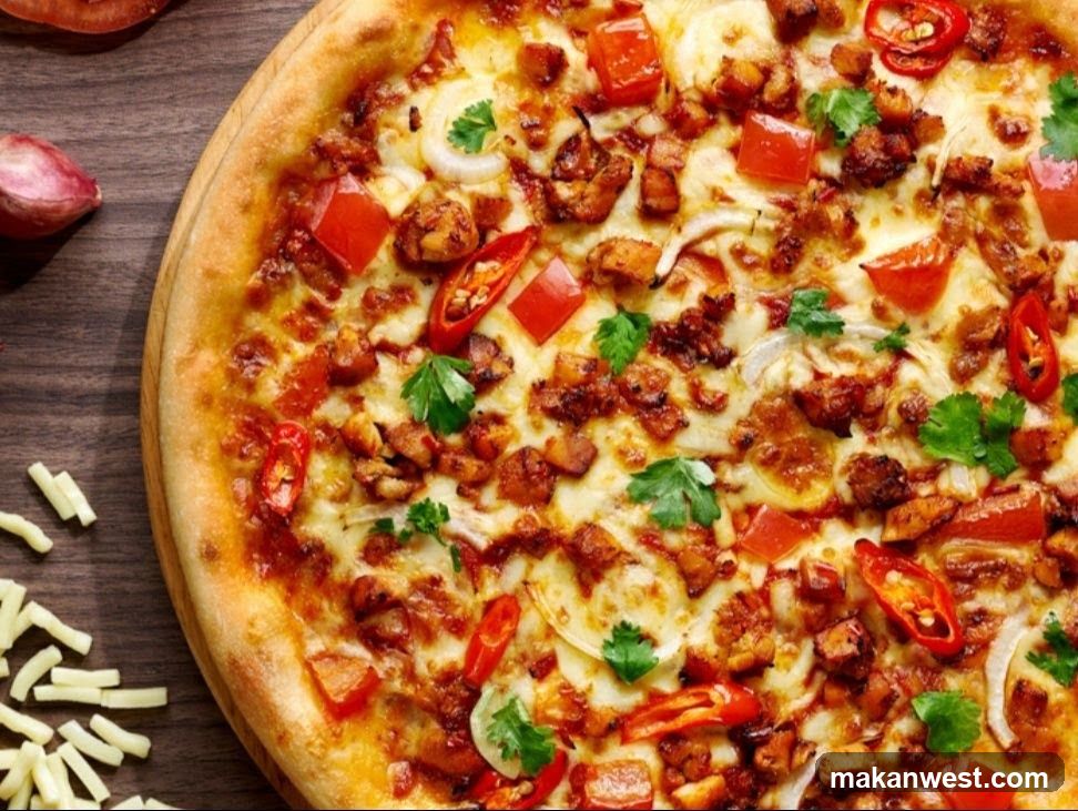 Spicy Chicken Pizza with Red Peppers and Cilantro