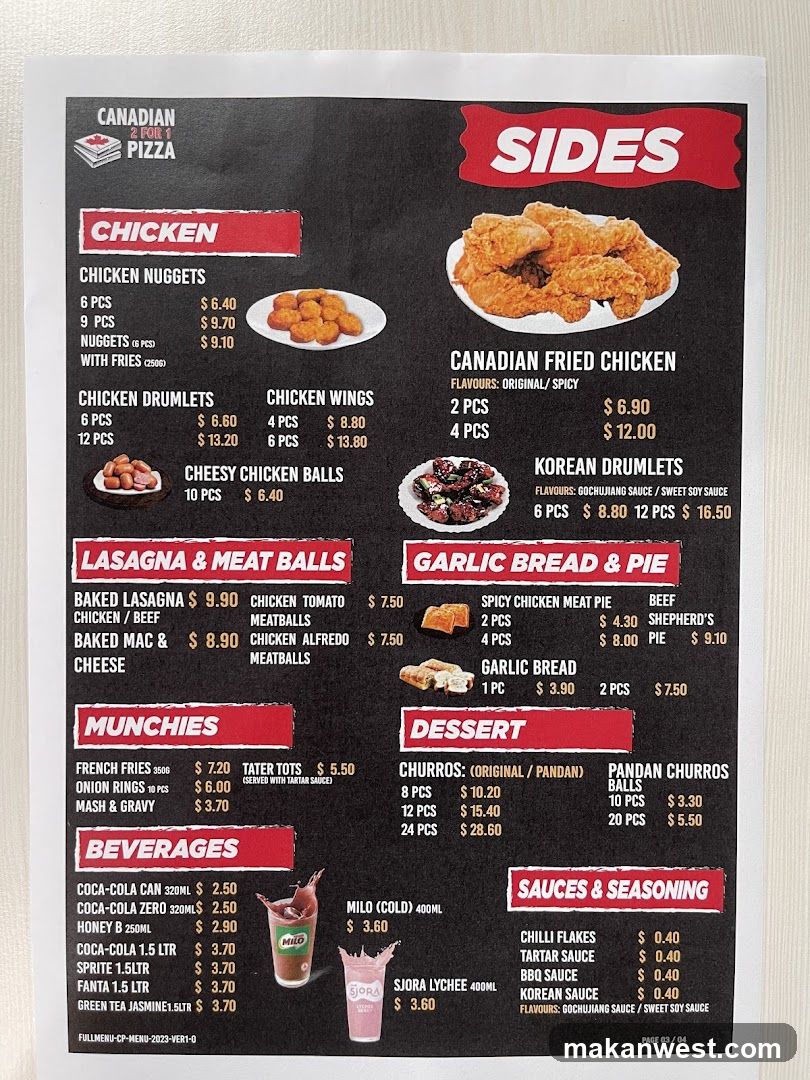 Canadian 2 Pair 1 Pizza Menu