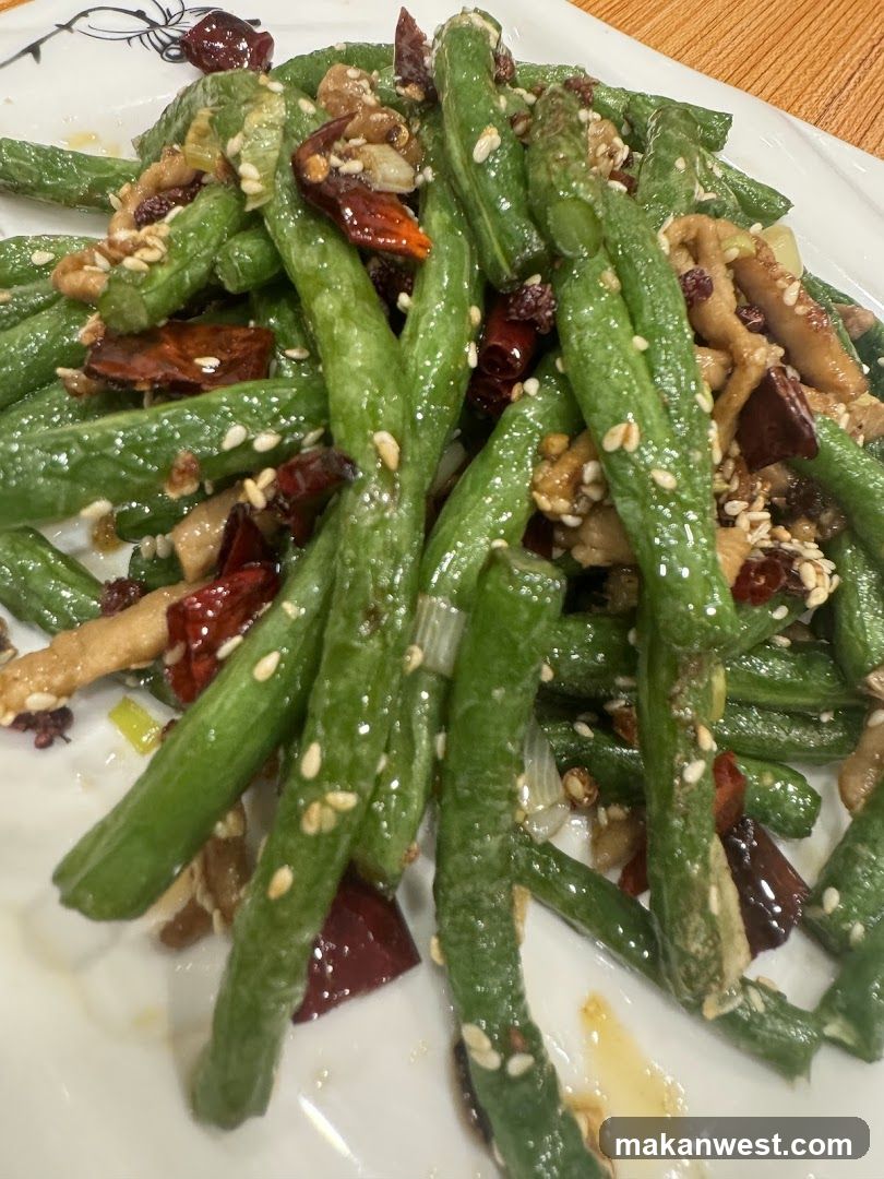 Stir-fried Green Beans with Dried Chilies and Sesame Seeds
