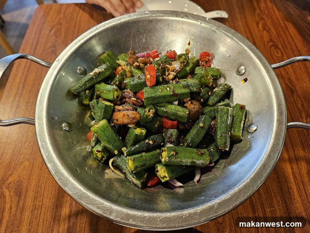 Okra Stir Fry in Metal Bowl