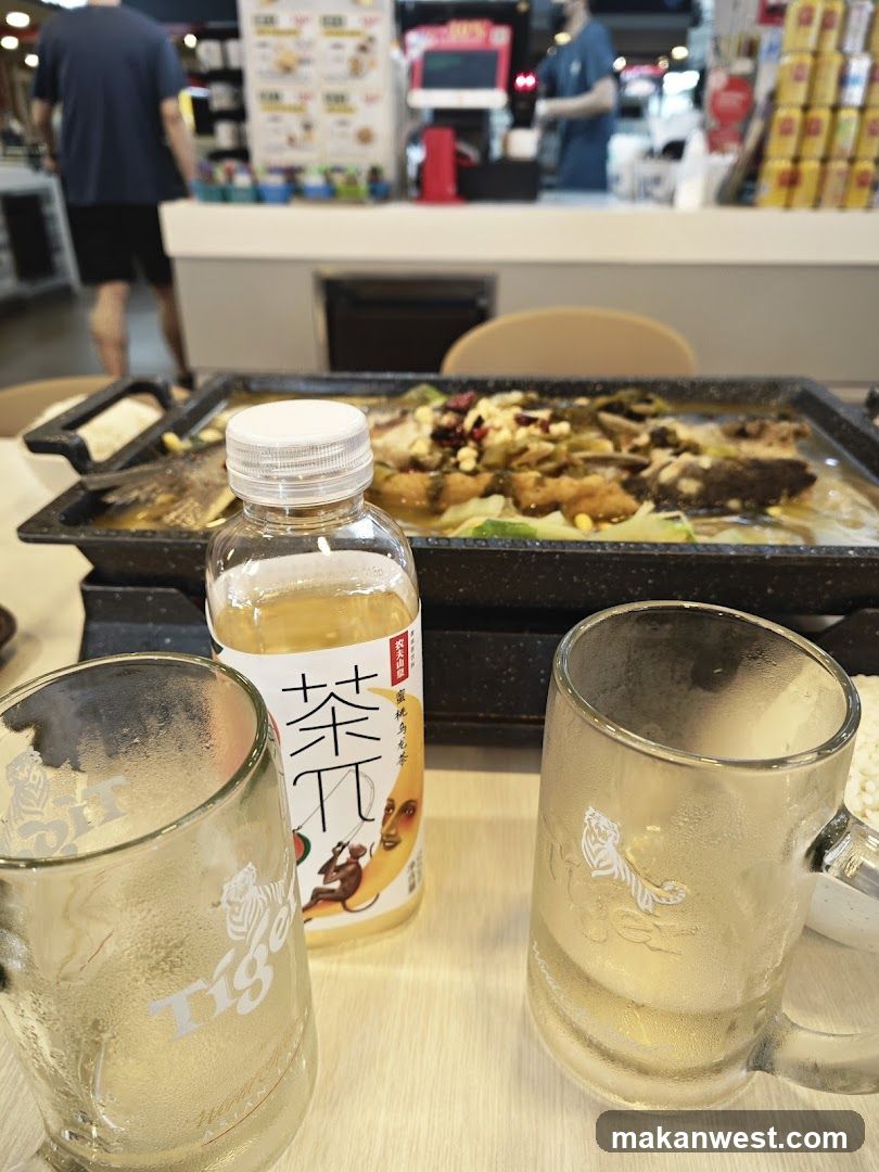 Grilled Fish Meal with Tea and Beer