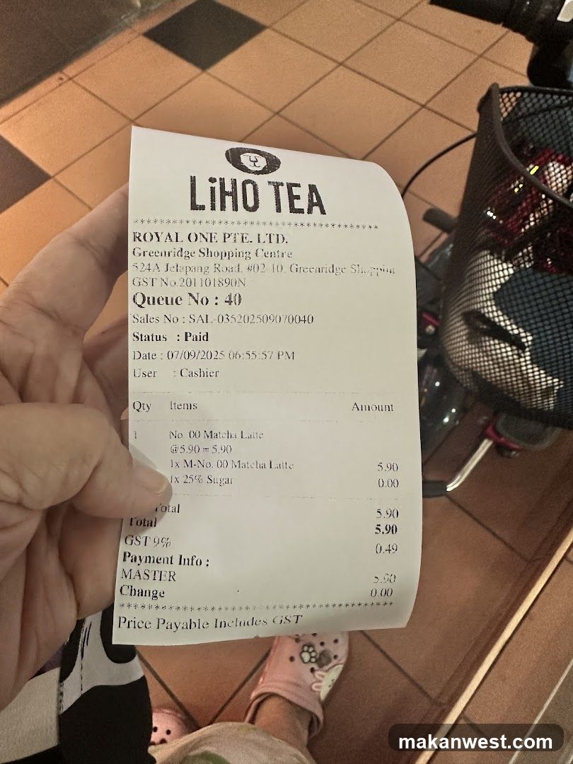 Receipt from Liho Tea