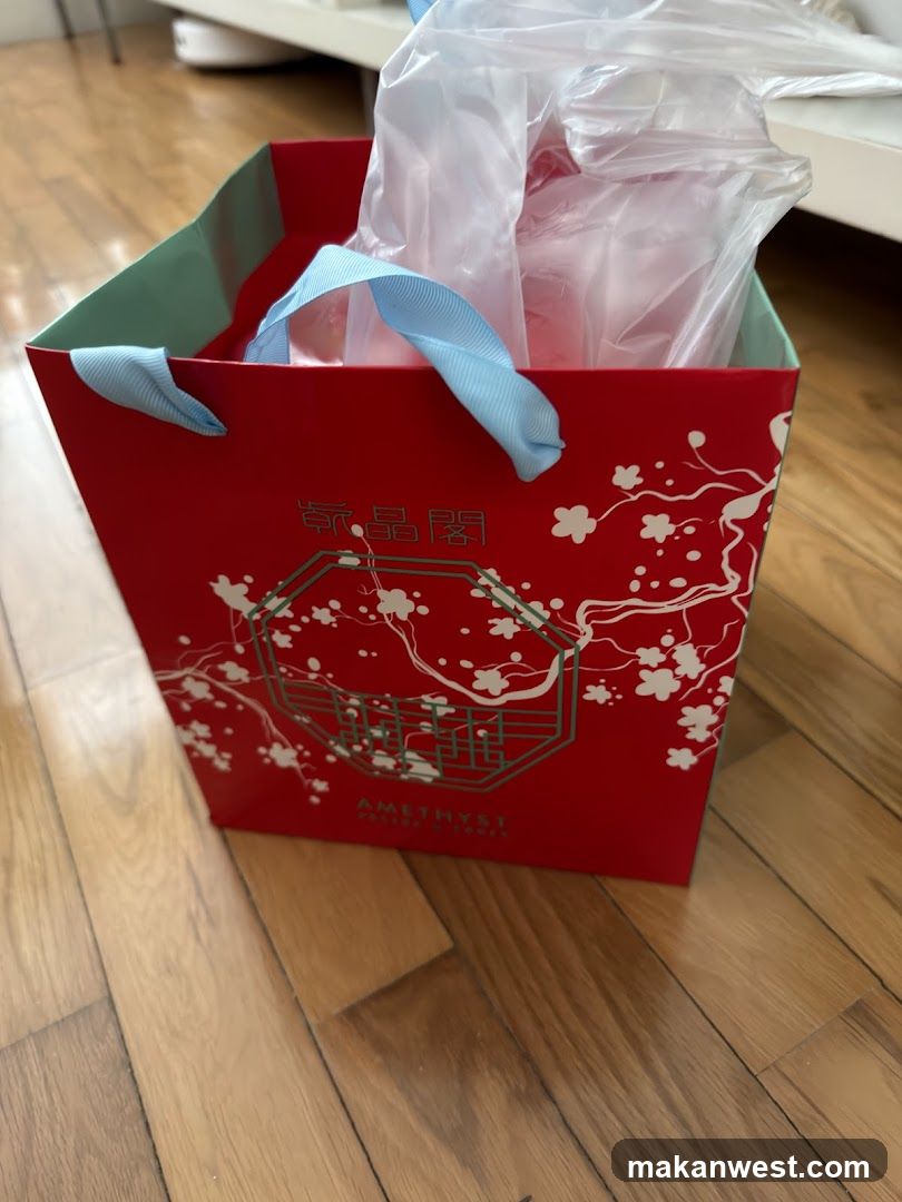 Red Gift Bag with Blue Ribbon