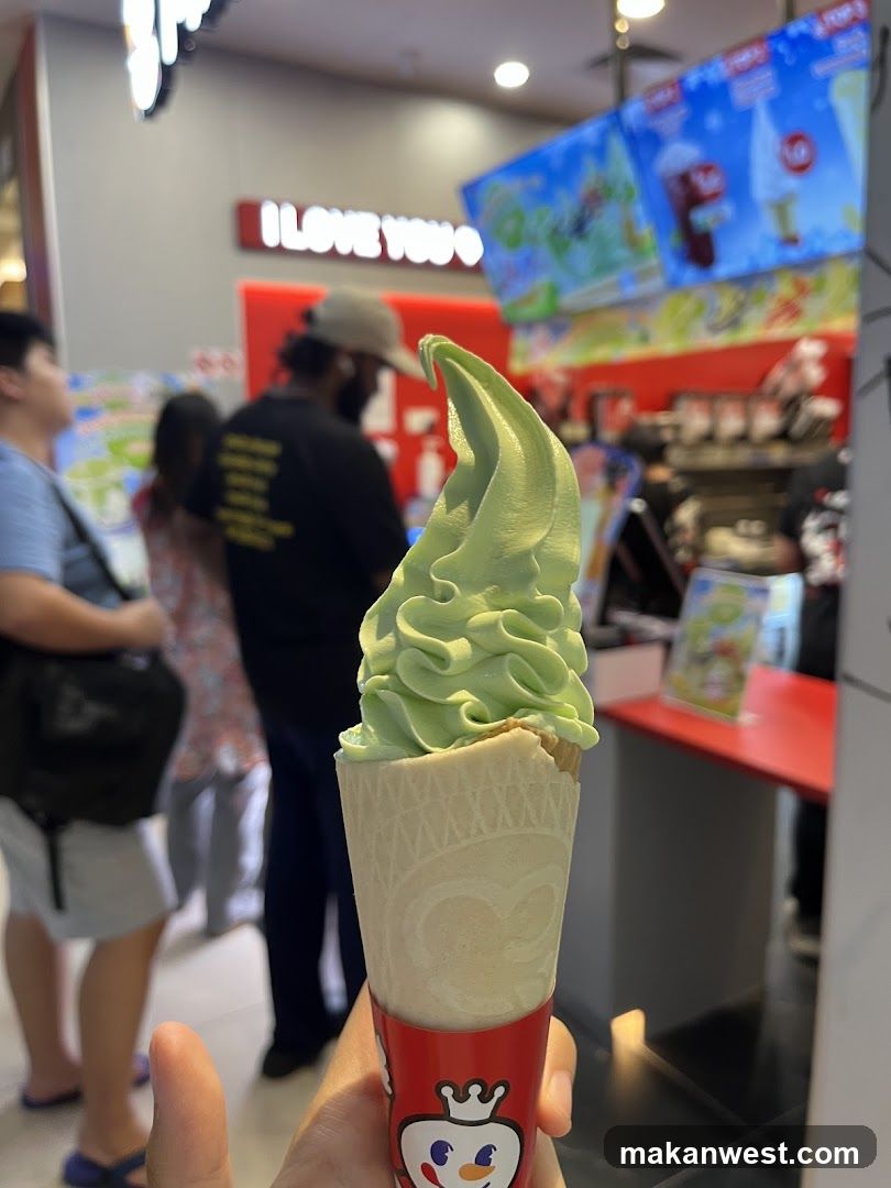Green Soft Serve Ice Cream Cone