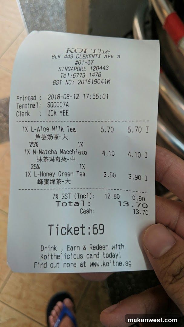 Receipt from KOI Thé