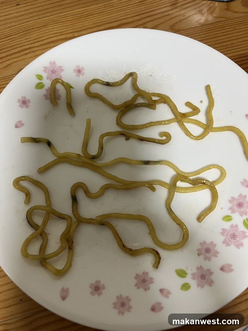 Plate of noodles with cherry blossom pattern