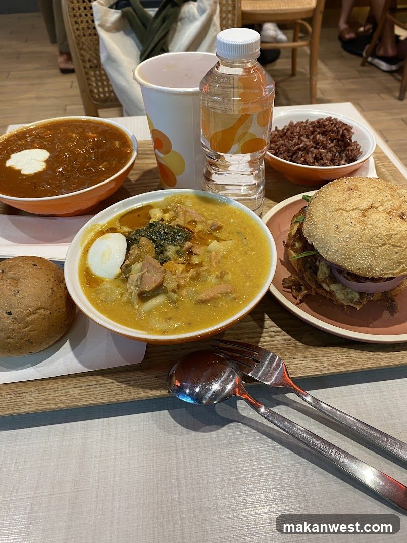 Lunch Spread with Curry and Burger