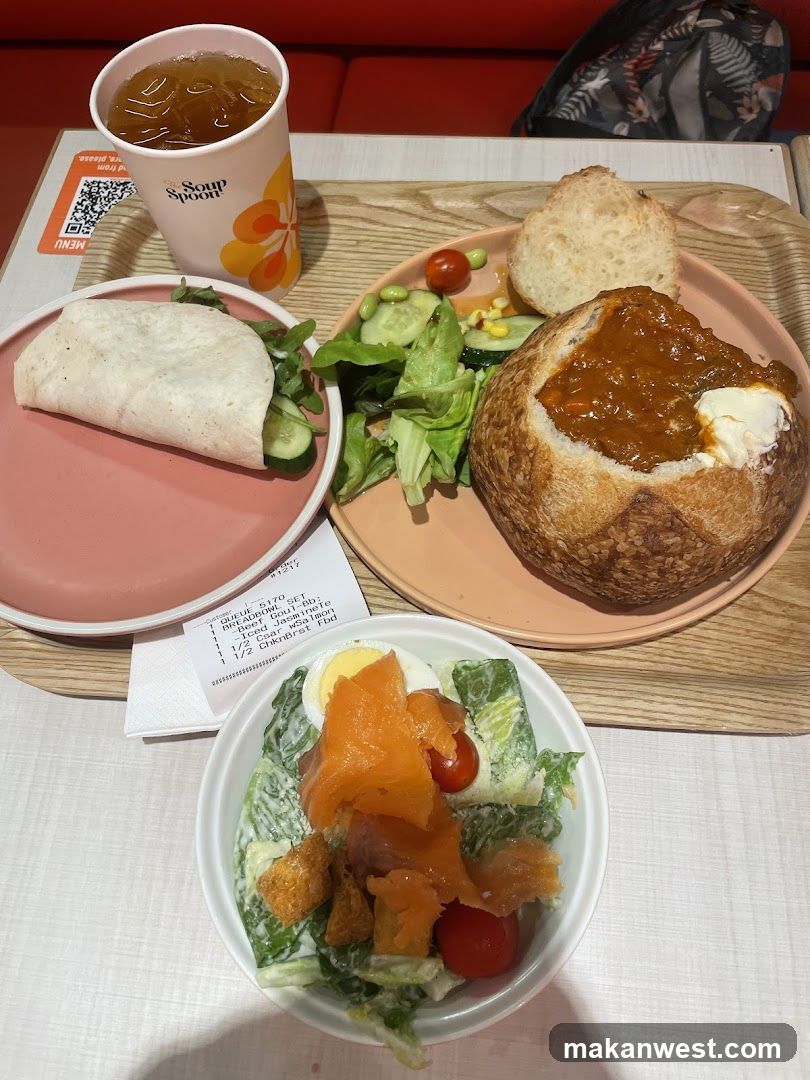 A meal spread at a cafe