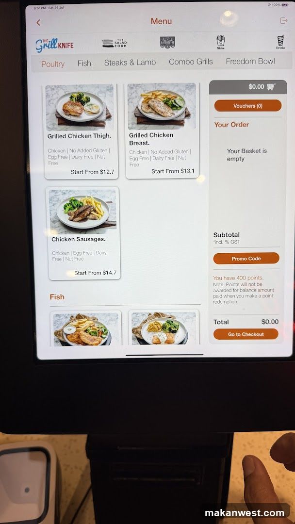 The Grill Knife Menu Screen