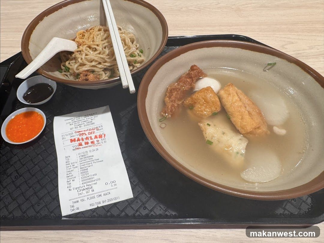 Noodle and Soup Meal with Receipt
