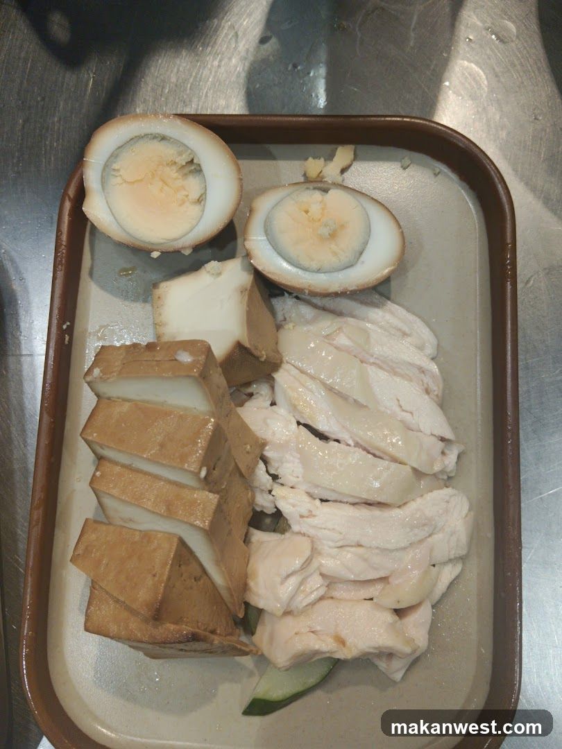 Food Tray with Halved Eggs, Chicken, and Tofu