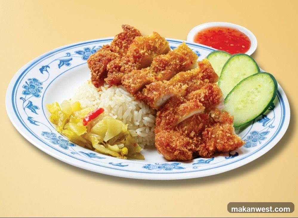 Korean Fried Chicken with Rice and Pickles