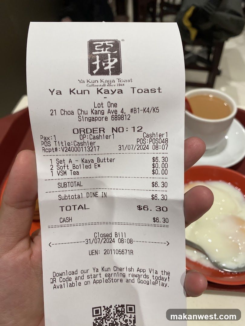 Receipt and Food Items