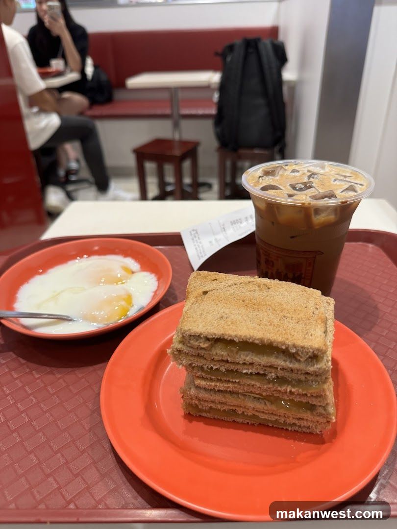 Breakfast Tray with Toast and Iced Coffee
