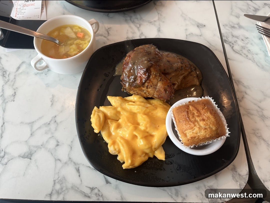 Breakfast Meal with Soup and Cornbread