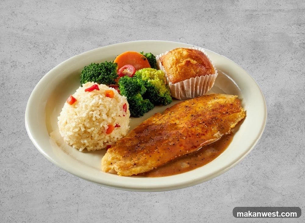Grilled Fish with Rice and Muffin