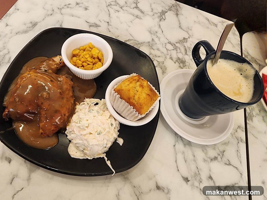 Dinner Plate with Side Dishes and Coffee