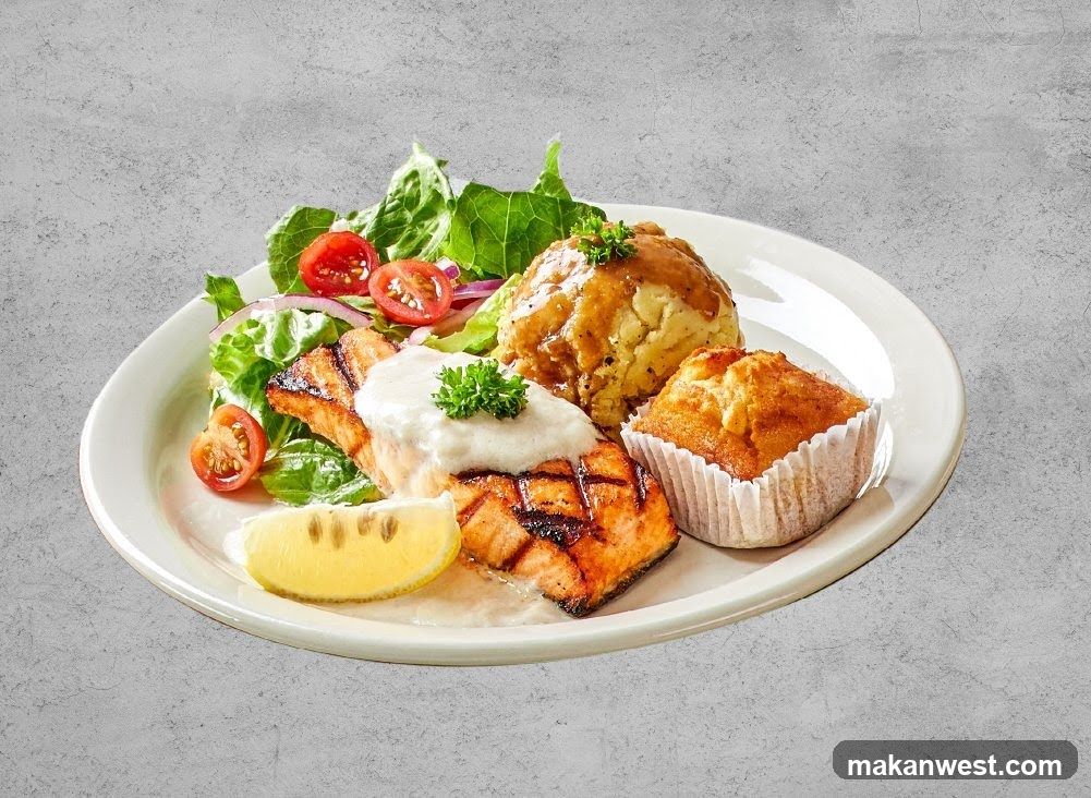 Grilled Salmon with Salad and Muffin