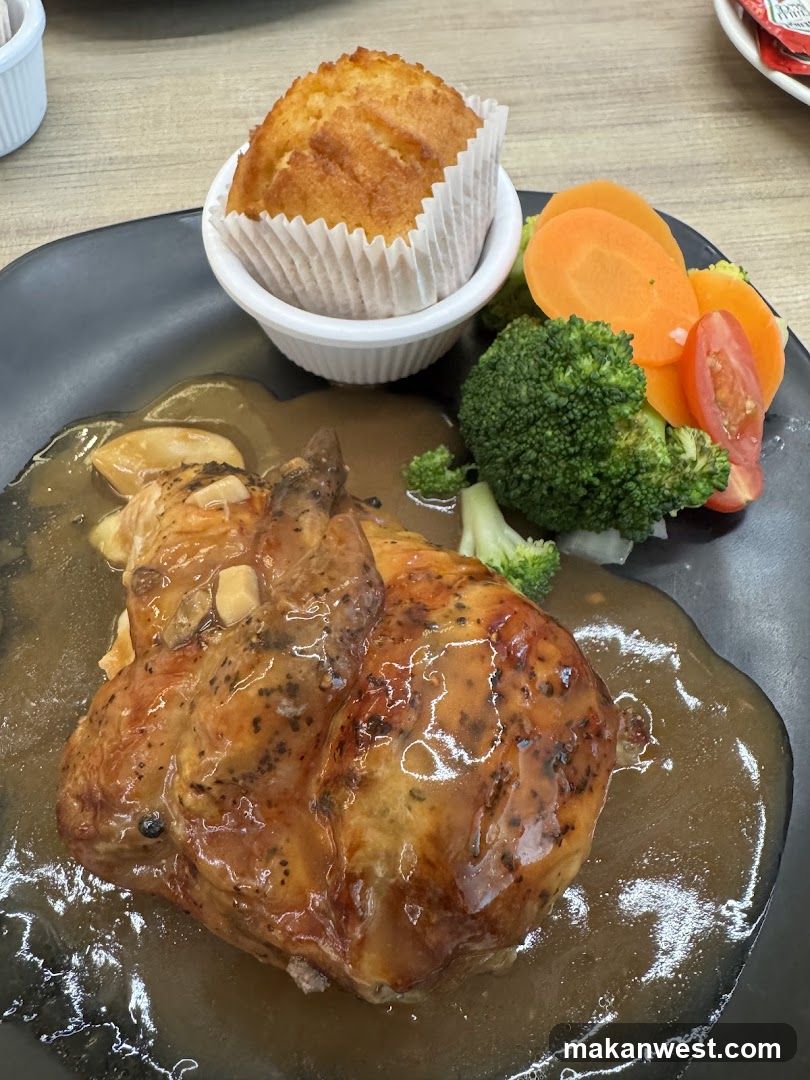 Roasted Chicken with Vegetables and Muffin