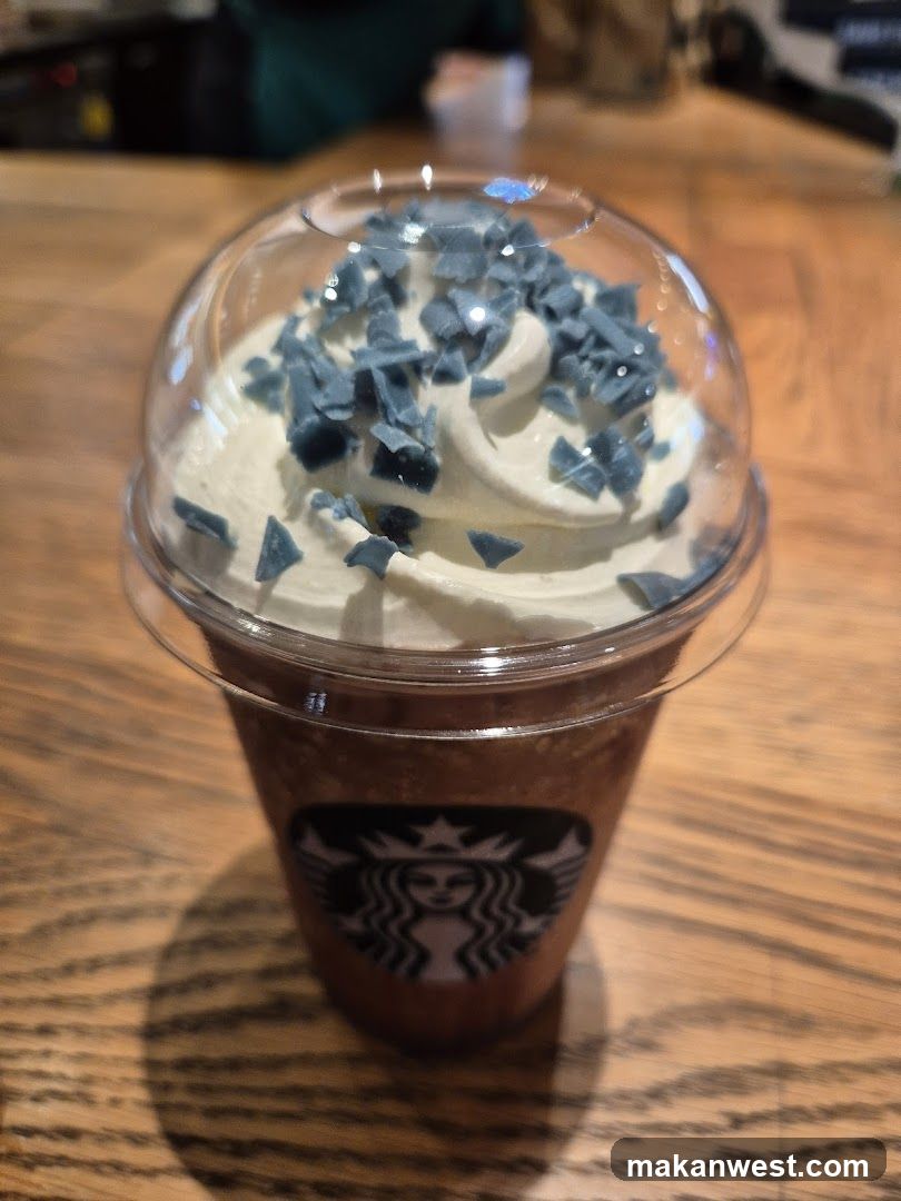 Starbucks Drink with Blue Shavings