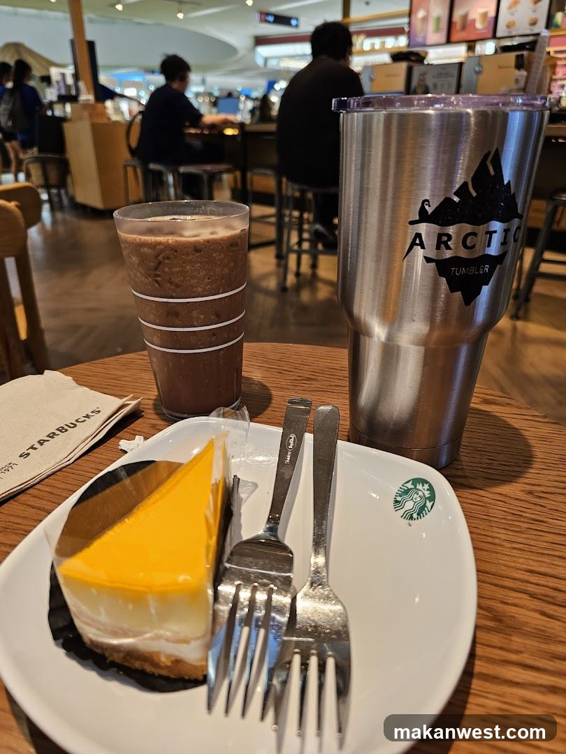 Starbucks Cafe Interior with Dessert and Drink
