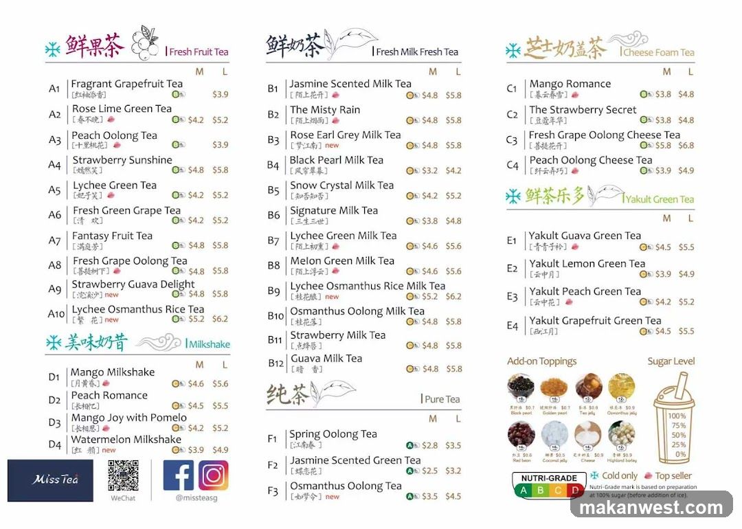 Miss Tea Menu