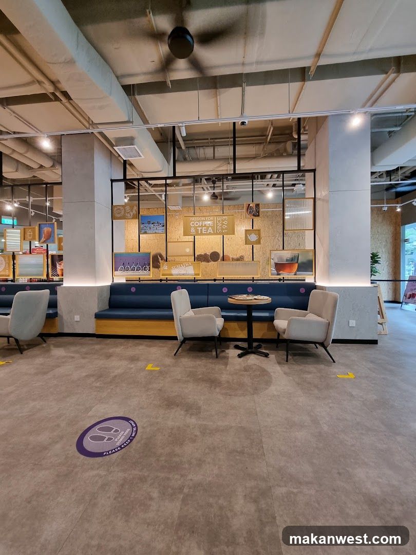 Interior seating area with coffee and tea display
