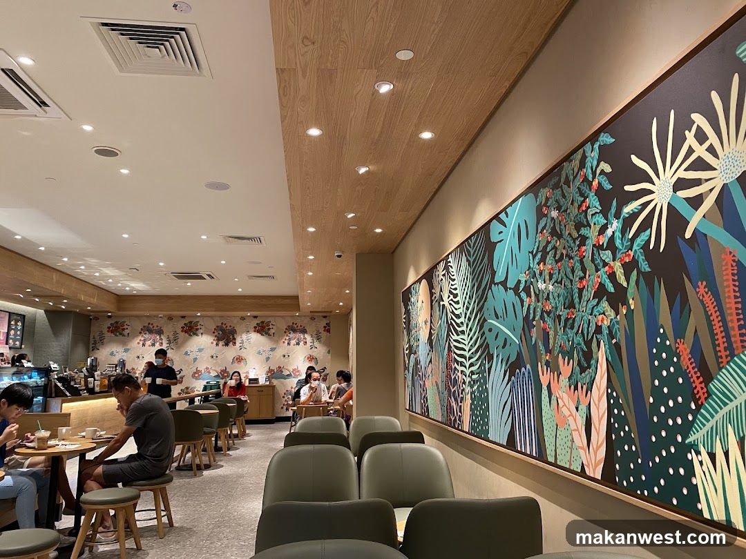 Coffee Shop Interior with Floral Wall Art
