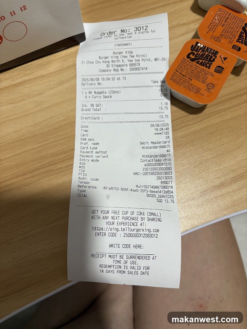 Burger King Receipt and Condiments