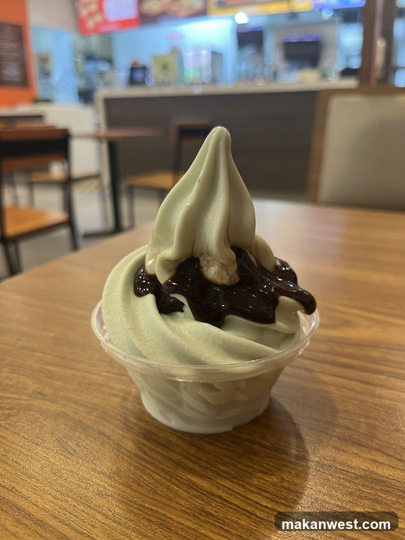 Matcha Ice Cream with Chocolate Sauce