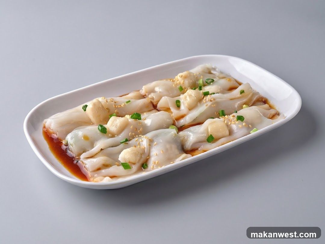 Steamed Rice Rolls with Sauce and Garnish