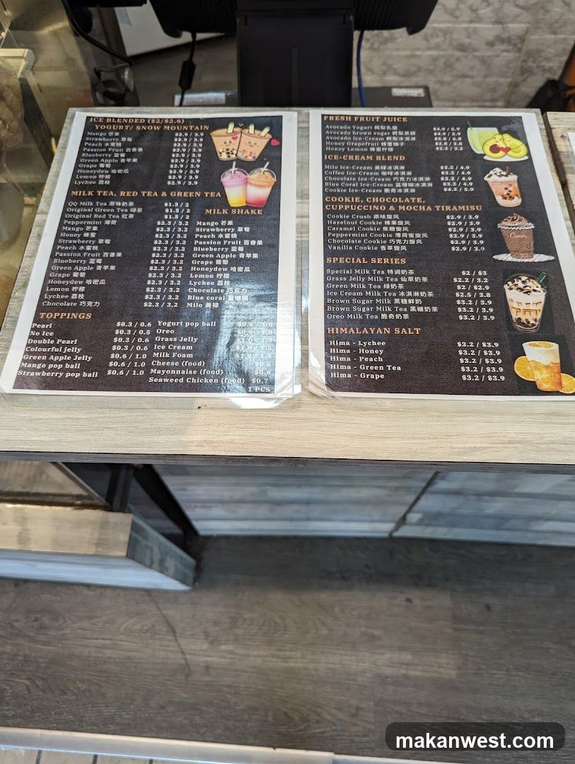 Boba Tea and Juice Menu