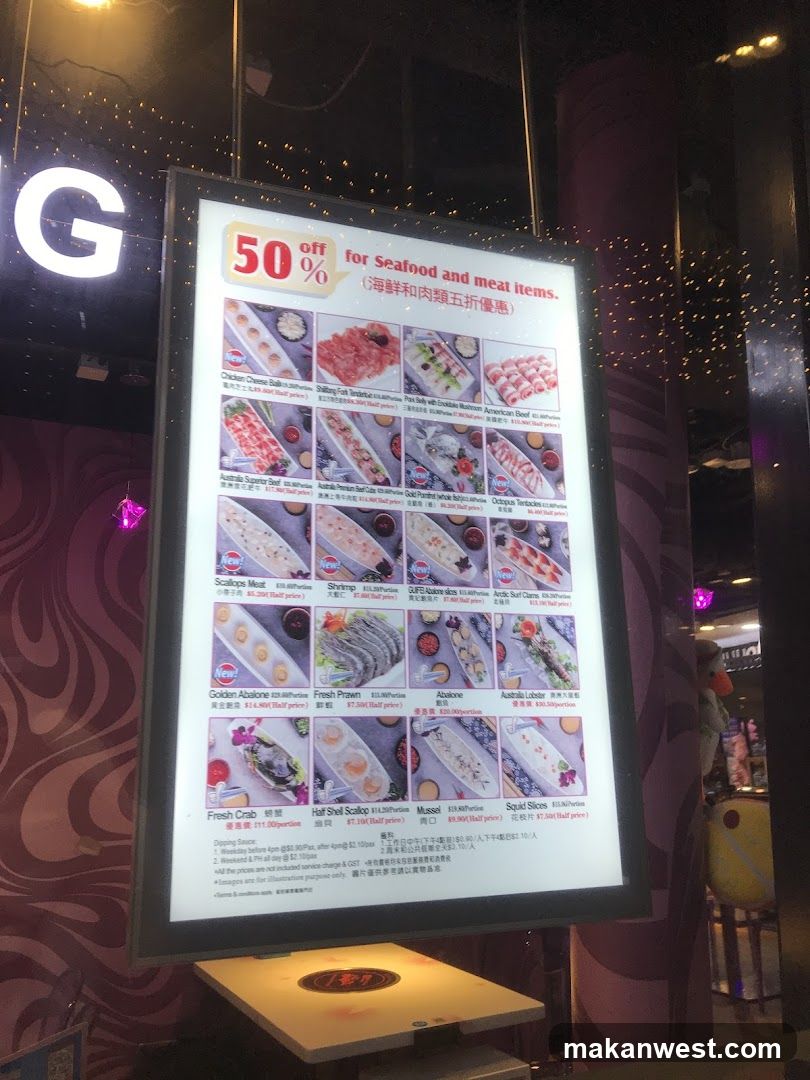 50% off seafood and meat items