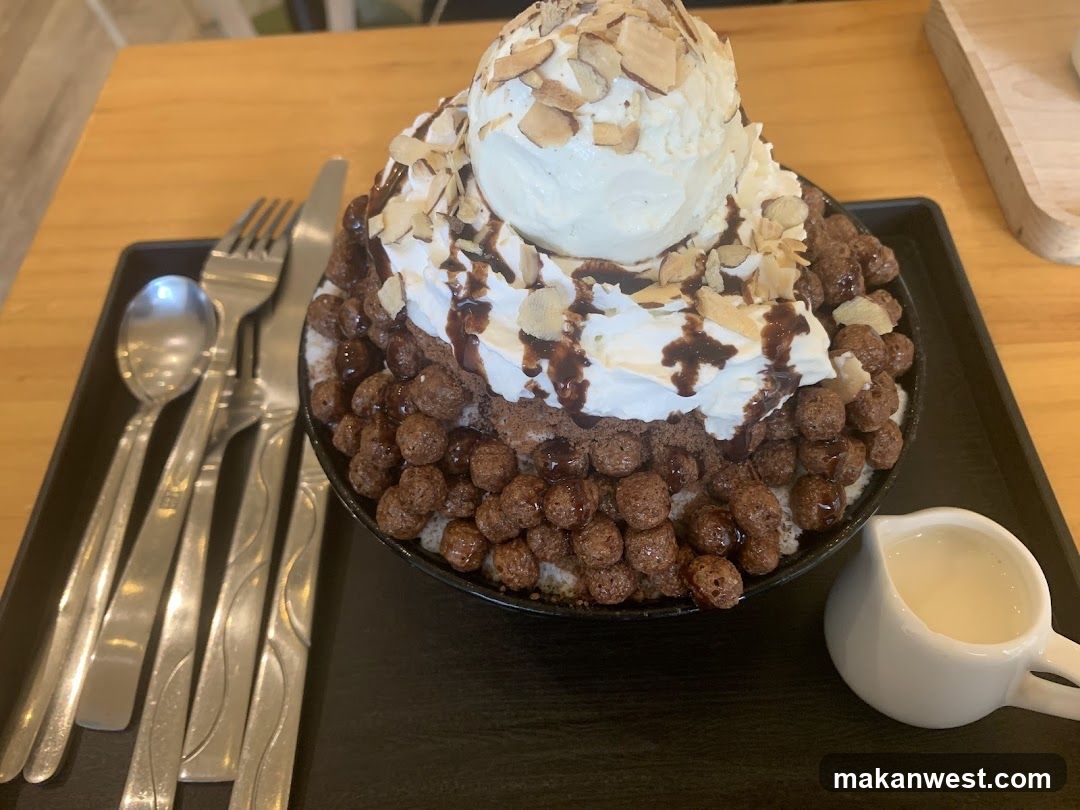 Choco Ice Dessert with Whipped Cream and Almonds