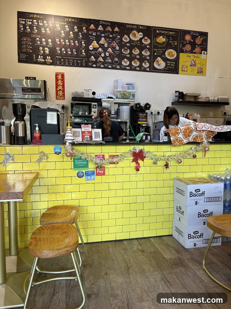Coffee Shop Interior with Yellow Tiled Counter