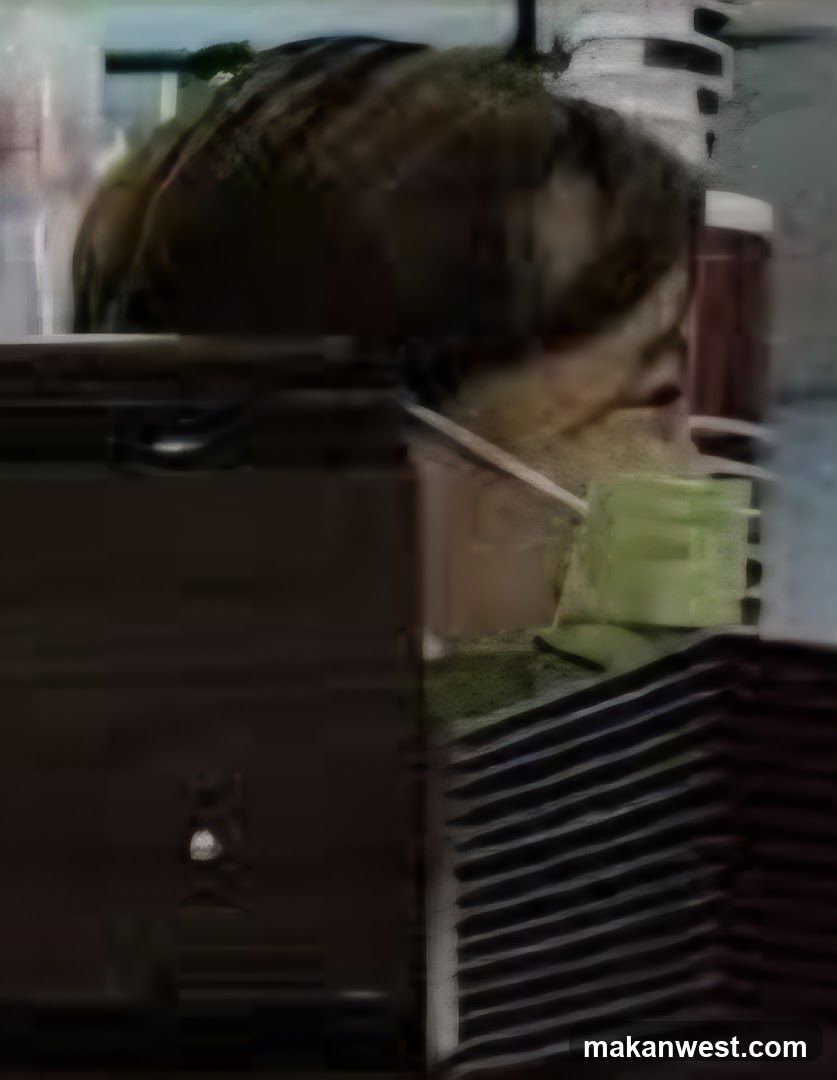 Person with Mask and Stacked Items