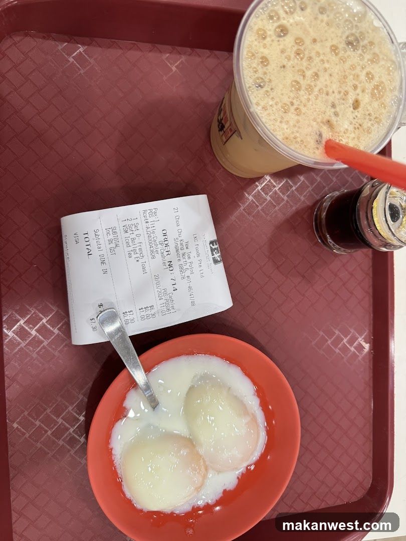 Breakfast Tray with Soft-Boiled Eggs and Iced Coffee