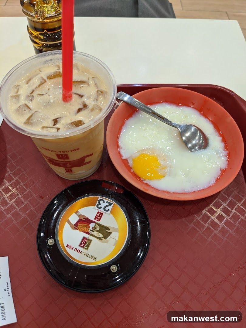 Breakfast Meal with Iced Coffee and Egg