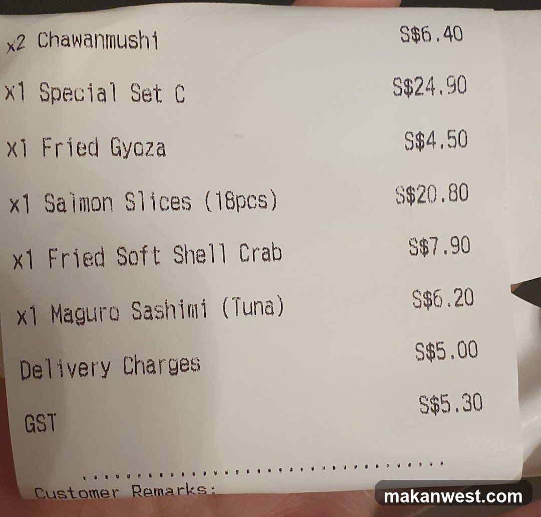 Receipt of Japanese Food Order