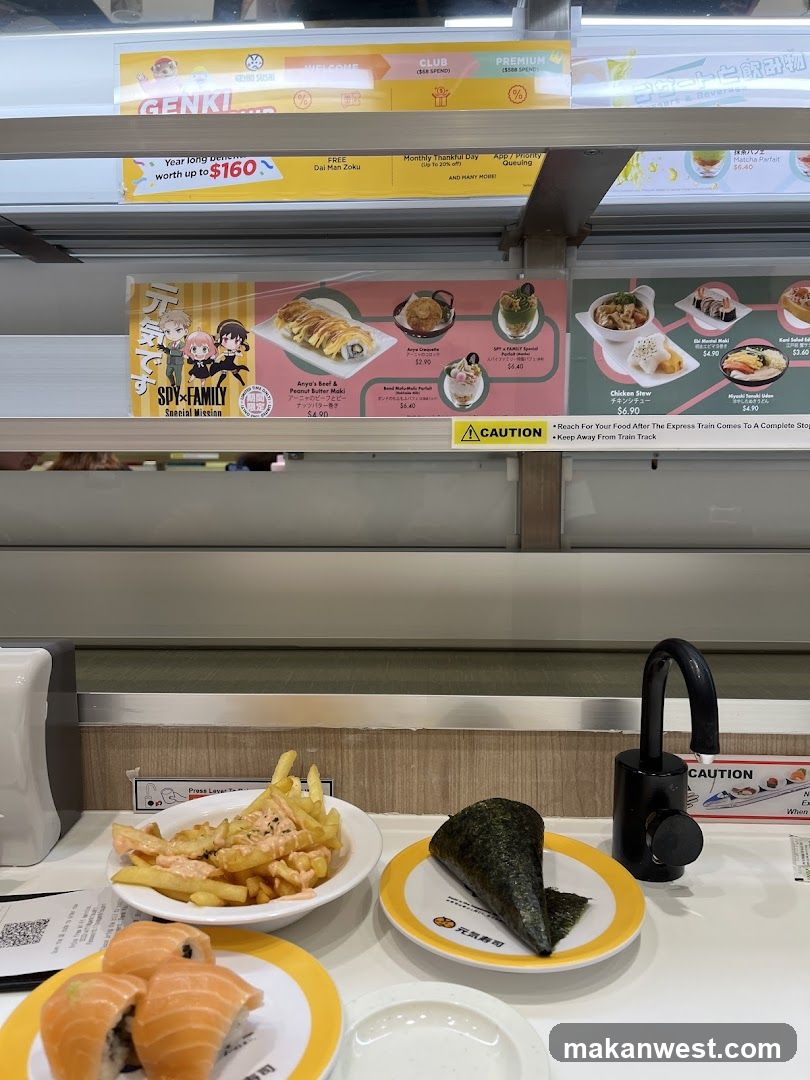 Food items on conveyor belt