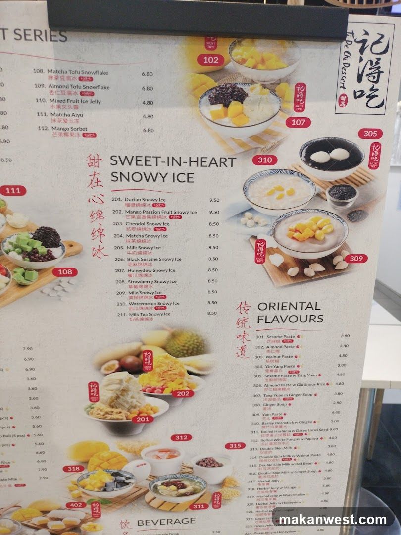 Sweet-In-Heart Snowy Ice Menu