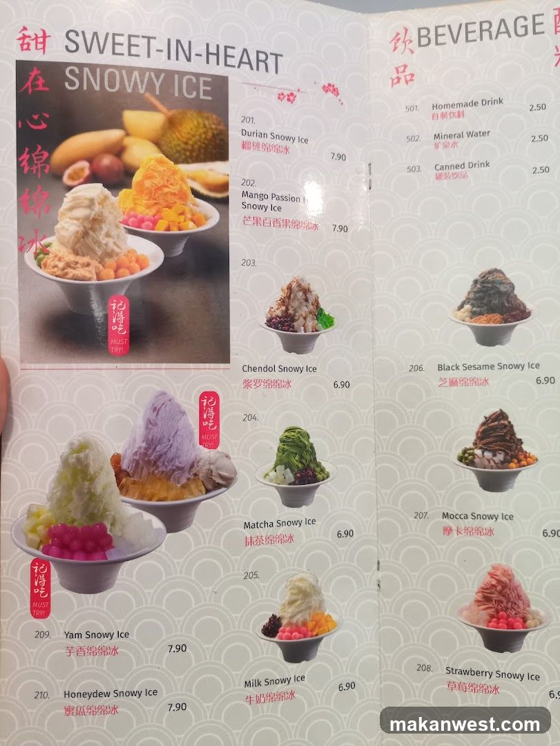 Snowy Ice Menu
