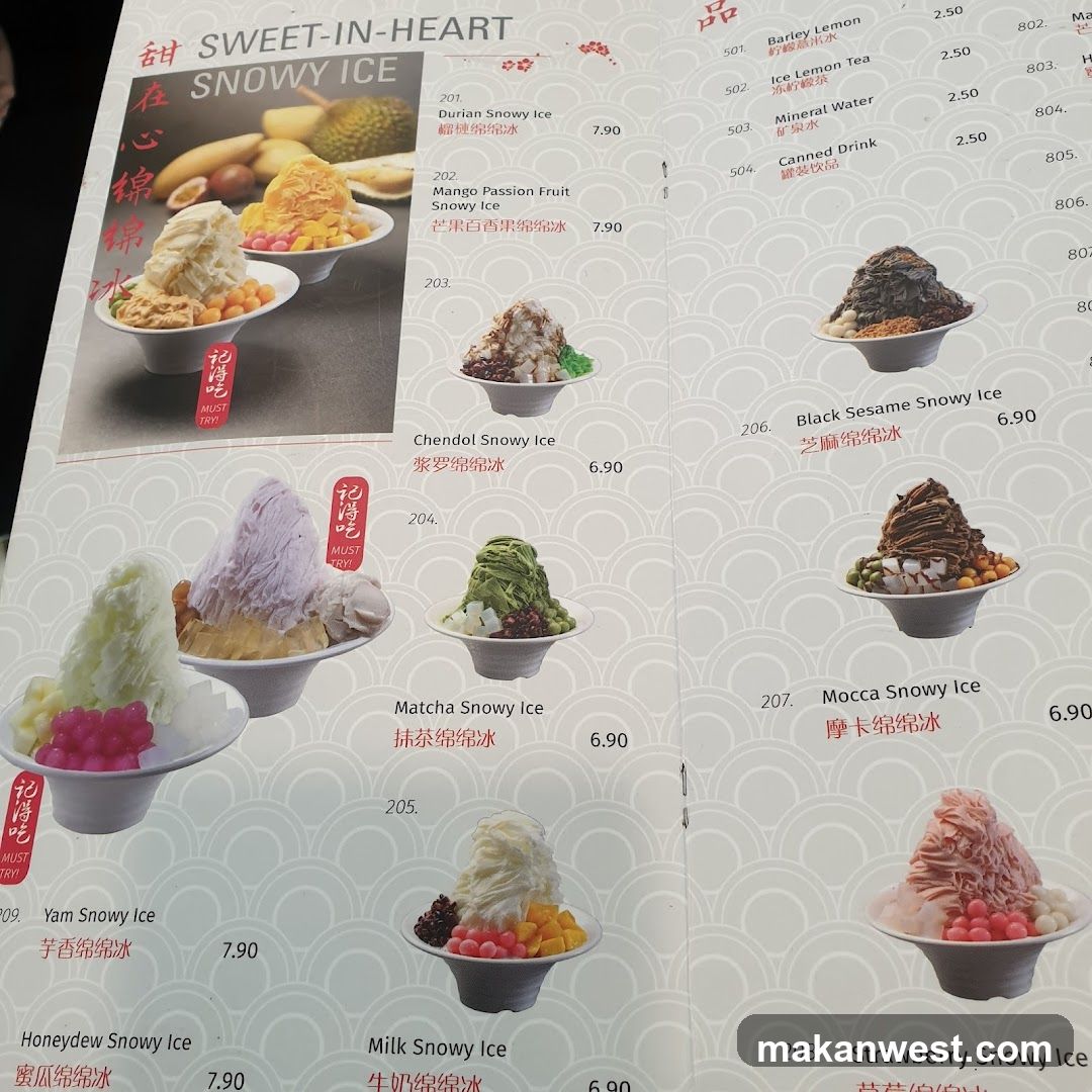 Sweet-in-Heart Snowy Ice Menu