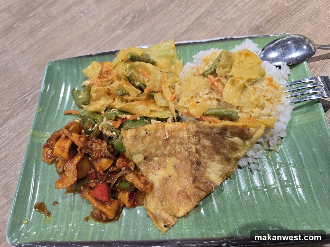 Plate of Curry Rice with Omelette and Stir Fry
