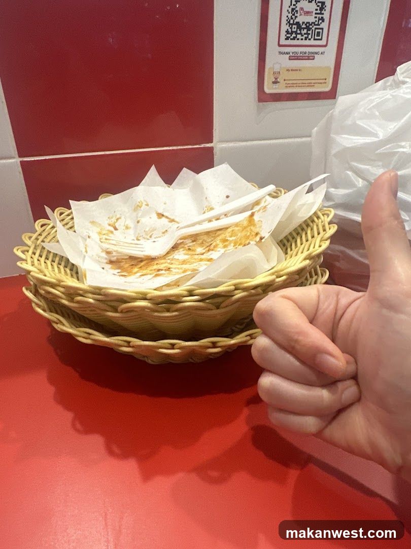 Used cutlery basket with thumbs up