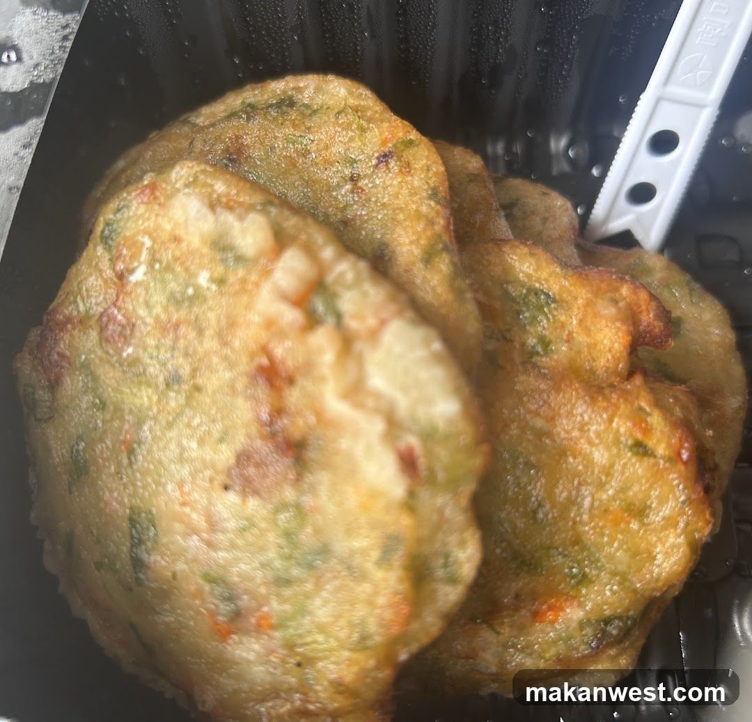 Fried Vegetable Patties in Air Fryer Basket