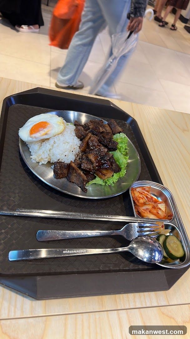 Bento Box Meal with Fried Egg and Kimchi