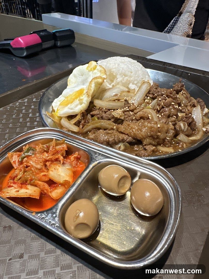 Korean-style meal with beef and eggs