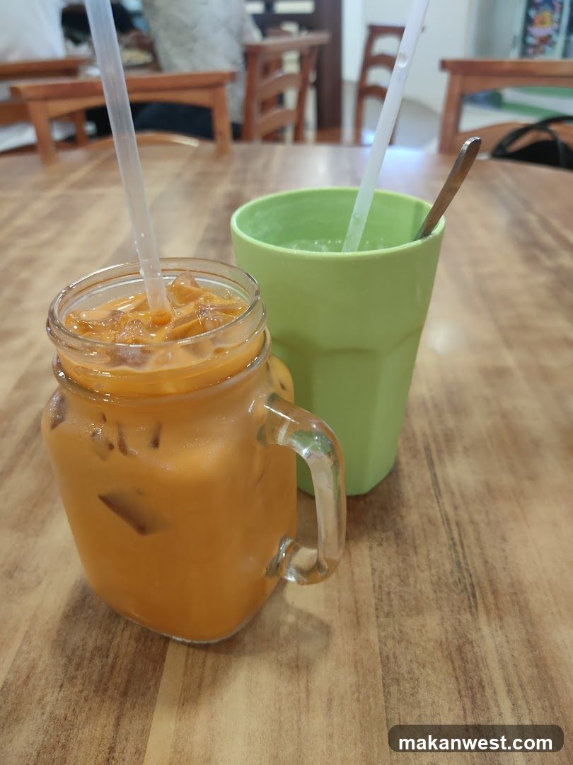 Iced beverages on wooden table