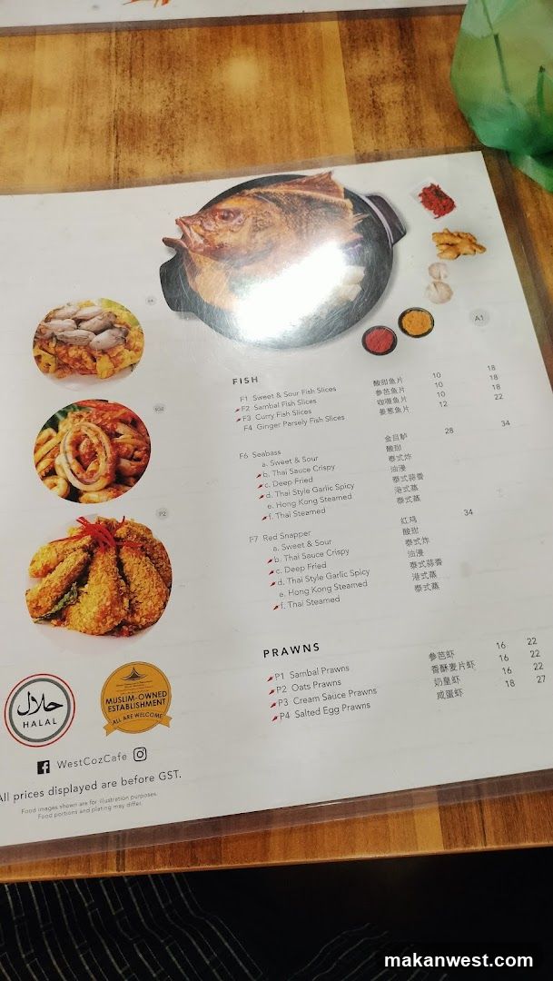 Fish and Prawns Menu Page